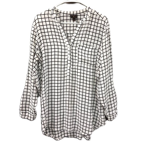 Worthington Woman's Blouse Size LARGE Pullover High/Low Long Sleeve Black/White - Picture 1 of 7